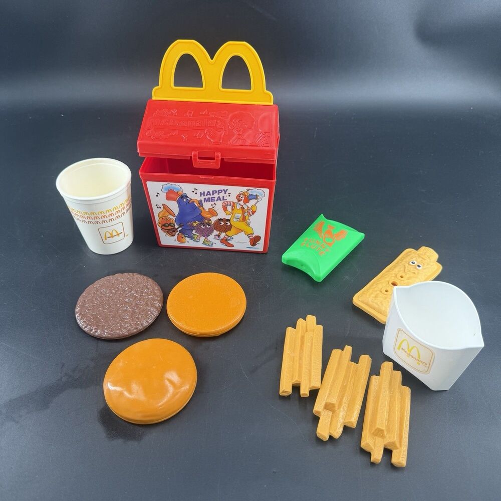 Vintage 1988 McDonald's Happy Meal Toy Food Playset Box Burger Fries Drink Lot